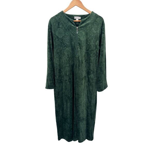 Miss Elaine Full Zip Gown Robe Womens Small Green Fleece Polyester Pockets - Picture 1 of 9